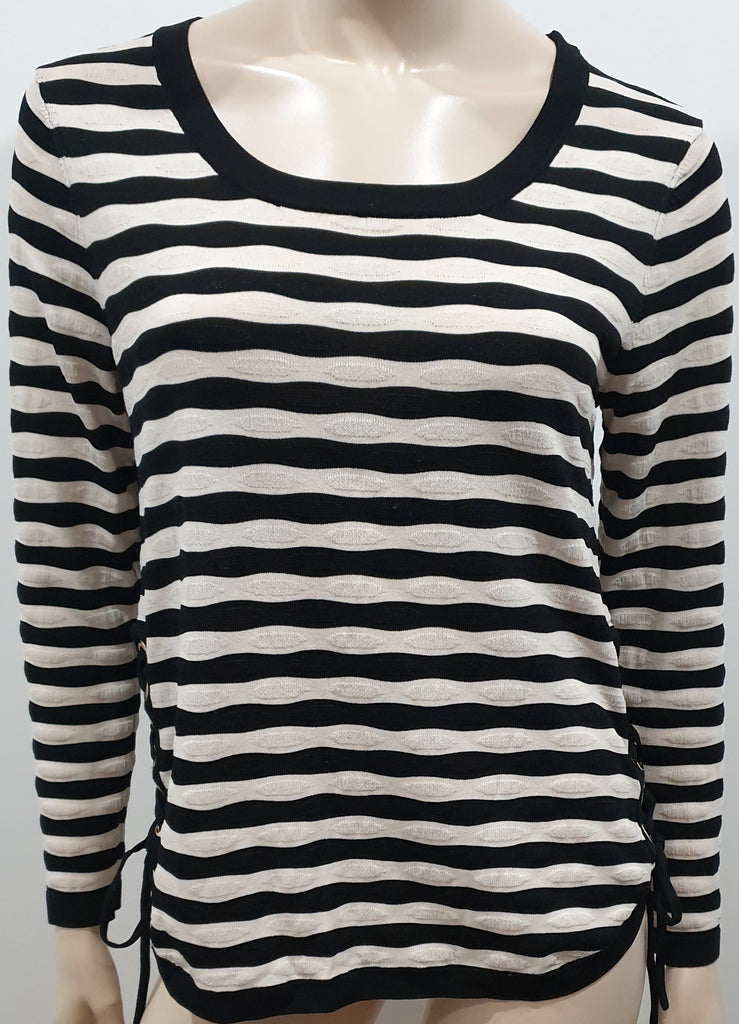 CLAUDIE PIERLOT Black Cream Stripe Lace Up Knitwear Jumper Sweater Top 3 UK12