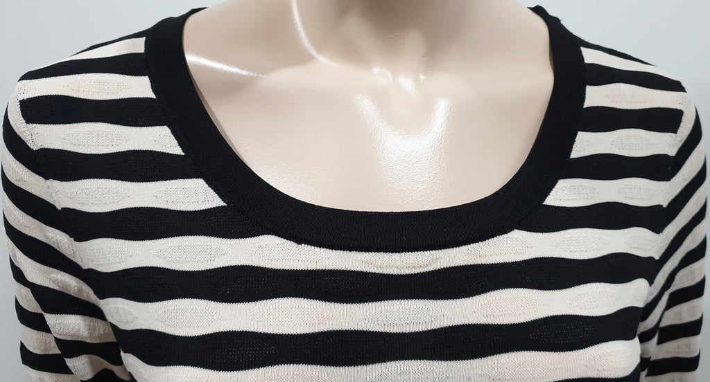CLAUDIE PIERLOT Black Cream Stripe Lace Up Knitwear Jumper Sweater Top 3 UK12
