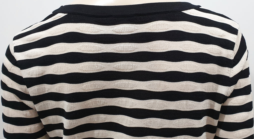 CLAUDIE PIERLOT Black Cream Stripe Lace Up Knitwear Jumper Sweater Top 3 UK12