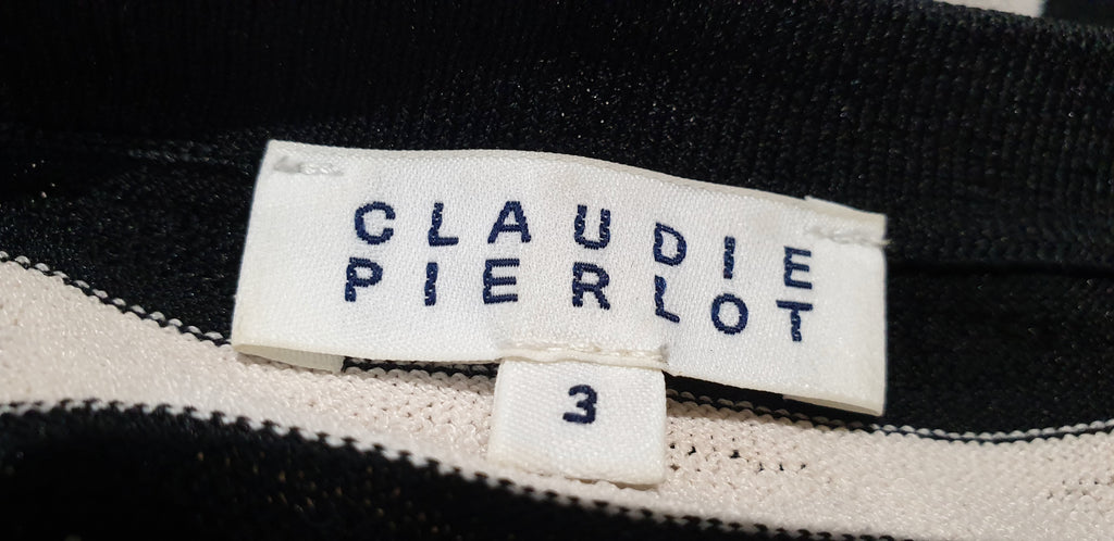 CLAUDIE PIERLOT Black Cream Stripe Lace Up Knitwear Jumper Sweater Top 3 UK12