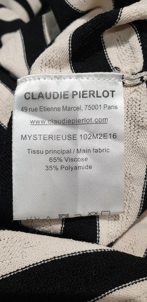 CLAUDIE PIERLOT Black Cream Stripe Lace Up Knitwear Jumper Sweater Top 3 UK12