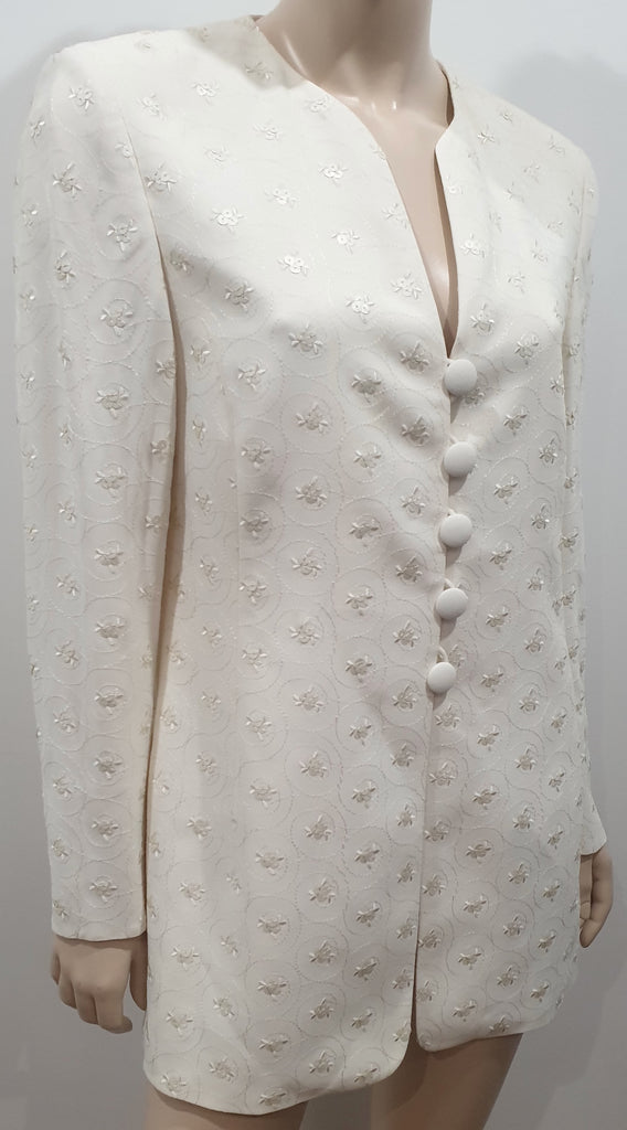 AKRIS Made In Switzerland Cream Sequin Stitched Formal Evening Blazer Jacket 14