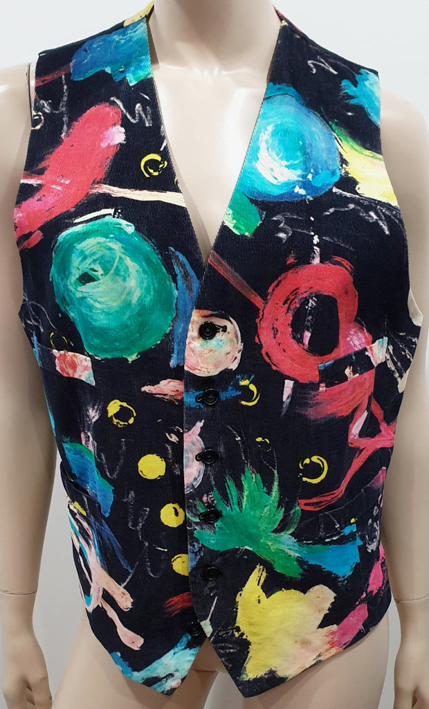 PAUL SMITH Made In England Menswear Black Multicolour Abstract Print Waistcoat M