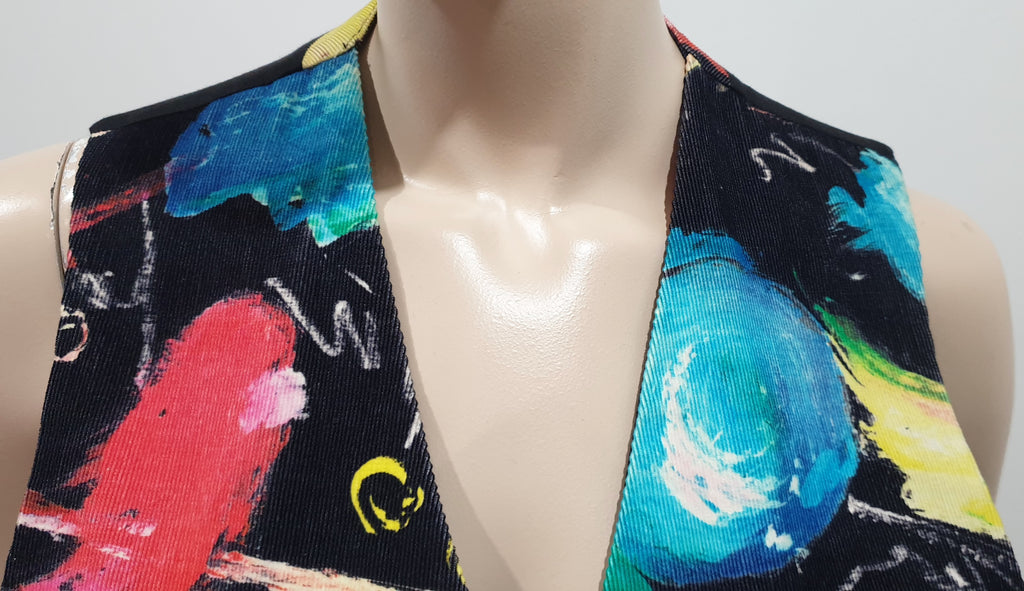 PAUL SMITH Made In England Menswear Black Multicolour Abstract Print Waistcoat M