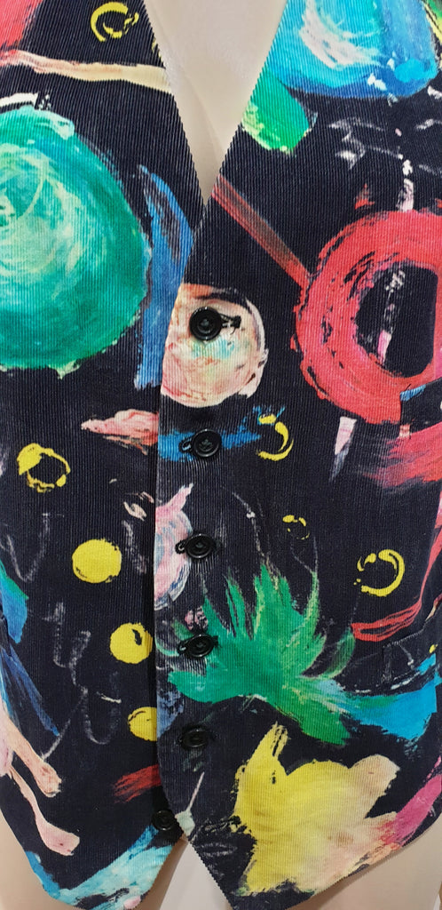PAUL SMITH Made In England Menswear Black Multicolour Abstract Print Waistcoat M