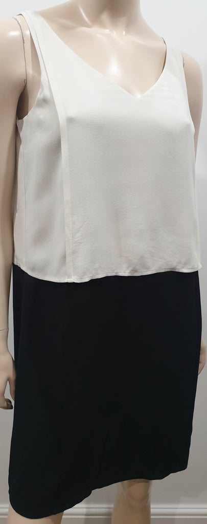 EILEEN FISHER Cream & Black 100% Silk V Neck Sleeveless Short Mini Slip Dress XS