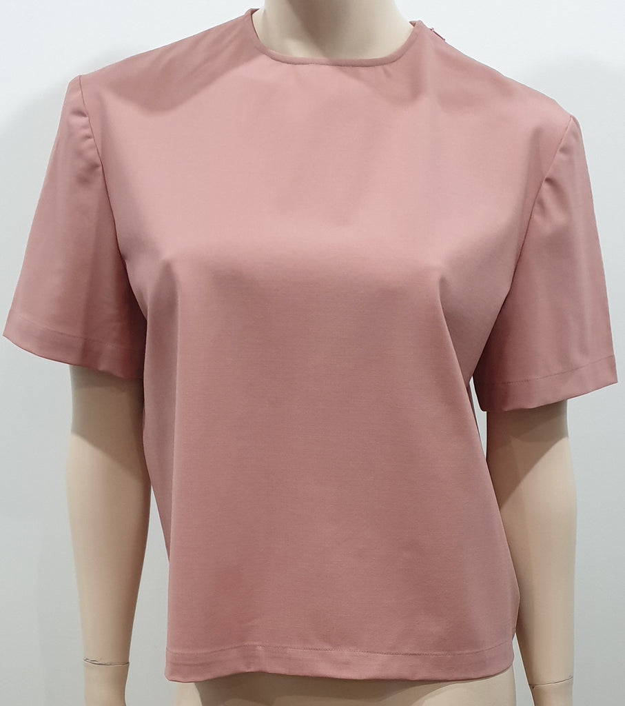 ALEXANDER LEWIS Dusky Pink Virgin Wool Stretch Short Sleeve Blouse Shirt Top 12