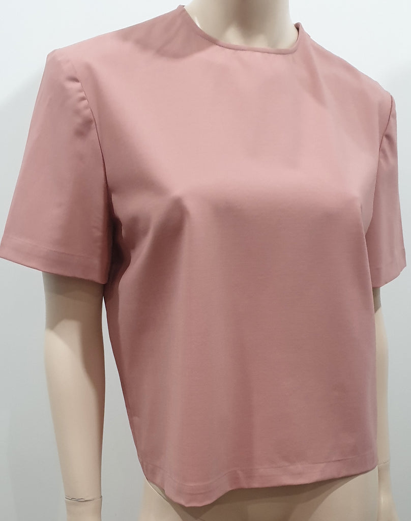 ALEXANDER LEWIS Dusky Pink Virgin Wool Stretch Short Sleeve Blouse Shirt Top 12