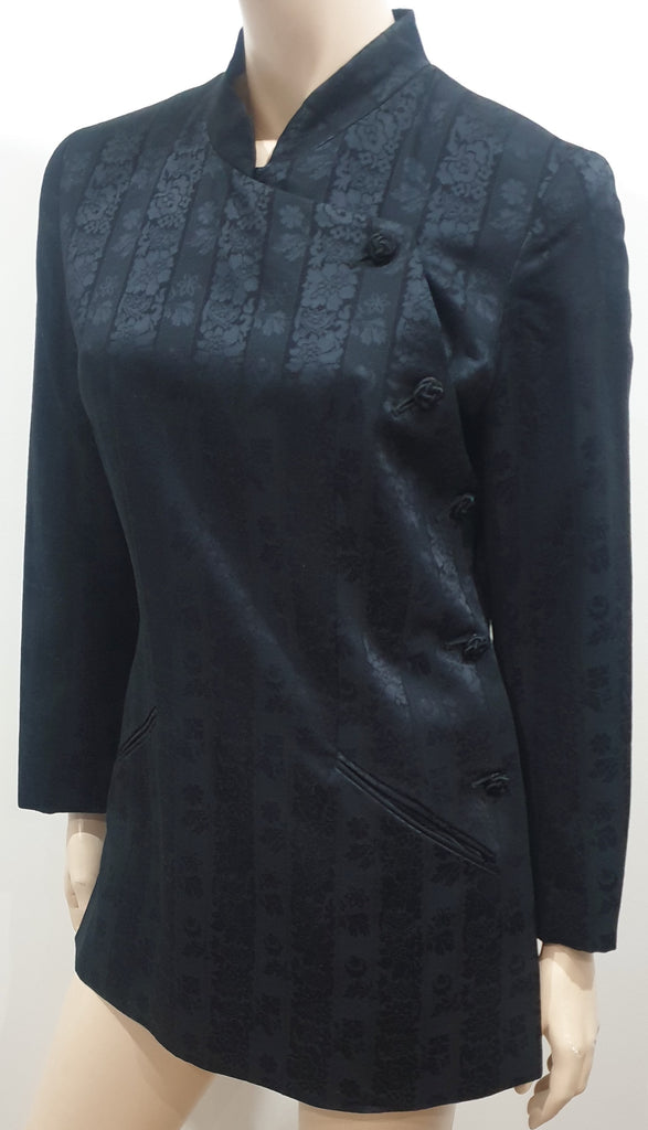 KENZO PARIS Midnight Blue Black Wool Blend Floral Embossed Lined Blazer Jacket 8