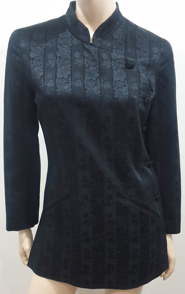 KENZO PARIS Midnight Blue Black Wool Blend Floral Embossed Lined Blazer Jacket 8