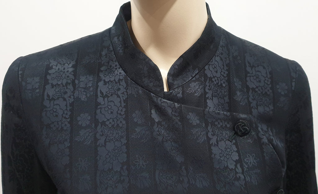 KENZO PARIS Midnight Blue Black Wool Blend Floral Embossed Lined Blazer Jacket 8