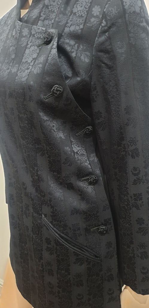 KENZO PARIS Midnight Blue Black Wool Blend Floral Embossed Lined Blazer Jacket 8