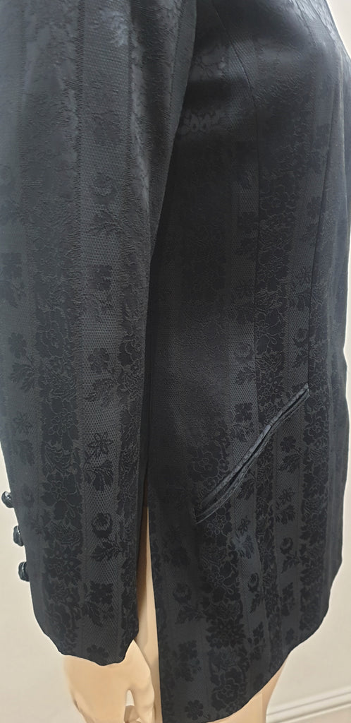 KENZO PARIS Midnight Blue Black Wool Blend Floral Embossed Lined Blazer Jacket 8