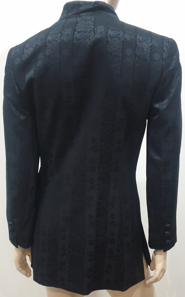 KENZO PARIS Midnight Blue Black Wool Blend Floral Embossed Lined Blazer Jacket 8