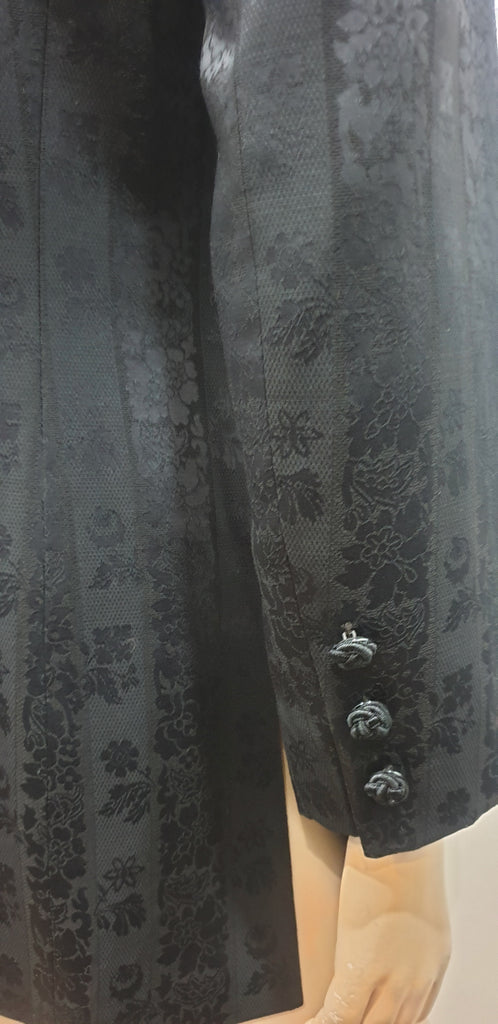 KENZO PARIS Midnight Blue Black Wool Blend Floral Embossed Lined Blazer Jacket 8