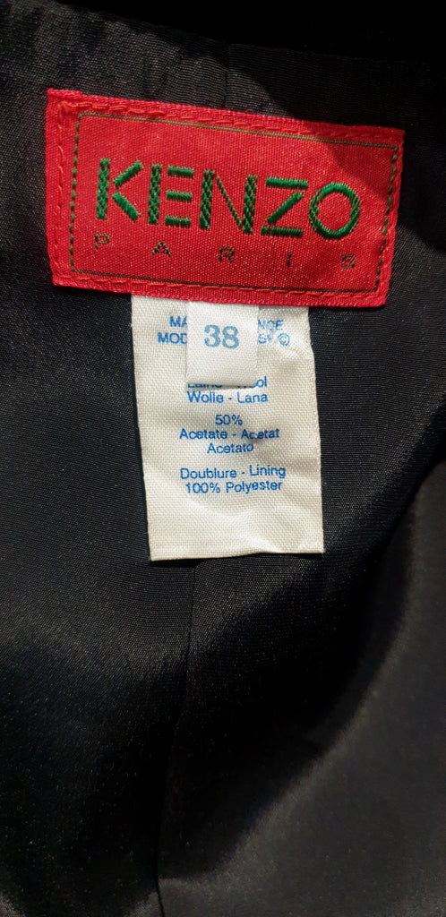 KENZO PARIS Midnight Blue Black Wool Blend Floral Embossed Lined Blazer Jacket 8