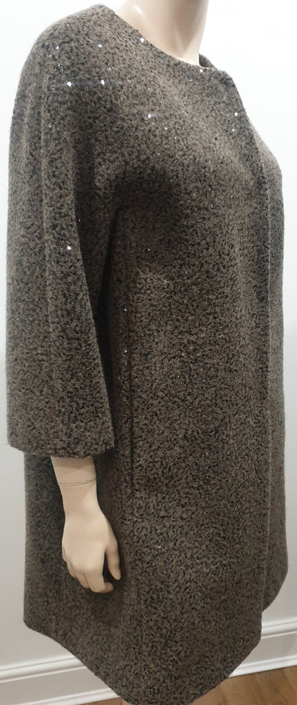 HERNO Khaki Brown Virgin Wool Blend Sequin Embellished Jacket Coat 44 UK12