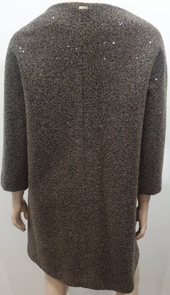 HERNO Khaki Brown Virgin Wool Blend Sequin Embellished Jacket Coat 44 UK12