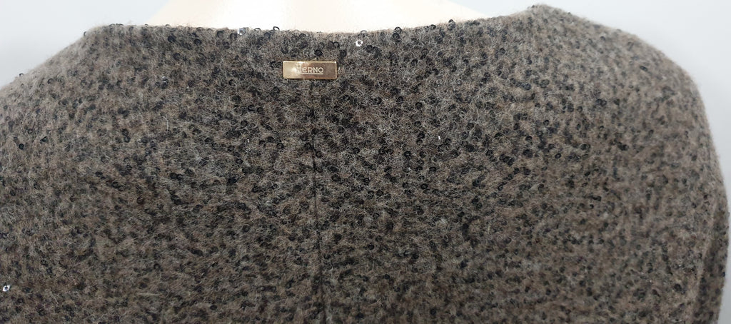 HERNO Khaki Brown Virgin Wool Blend Sequin Embellished Jacket Coat 44 UK12