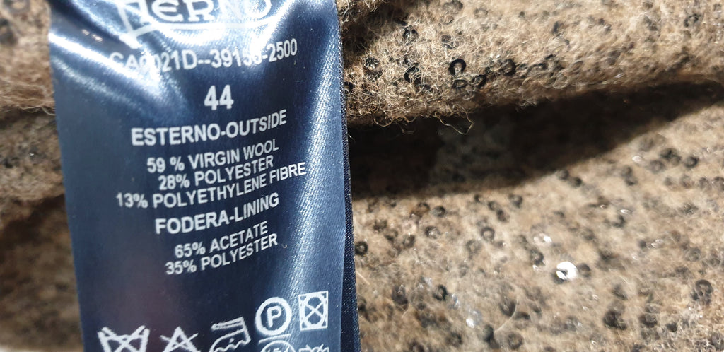 HERNO Khaki Brown Virgin Wool Blend Sequin Embellished Jacket Coat 44 UK12