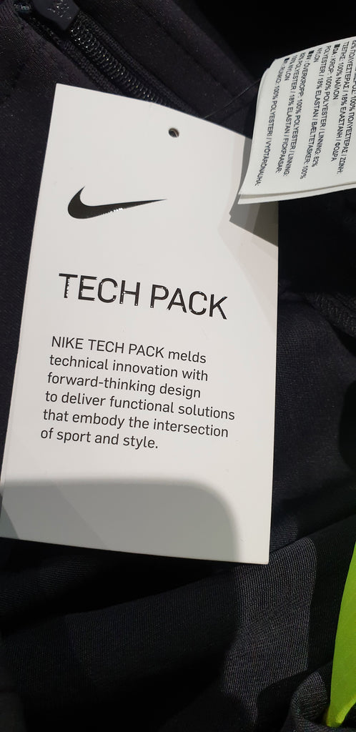 NIKE TECH PACK Charcoal Black Neon Yellow High Waist Activewear Shorts M BNWT