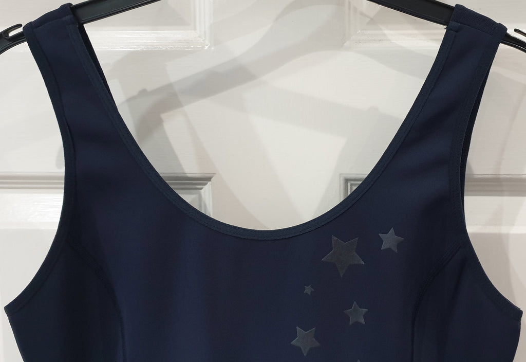 PURITY ACTIVE Navy Blue & Silver Metallic Star Activewear One Piece Jumpsuit M