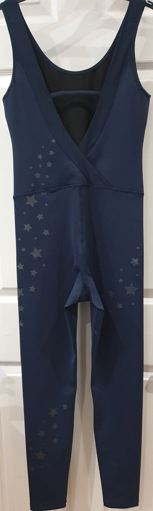 PURITY ACTIVE Navy Blue & Silver Metallic Star Activewear One Piece Jumpsuit M