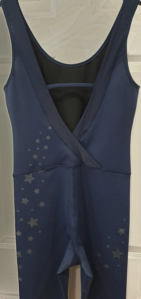 PURITY ACTIVE Navy Blue & Silver Metallic Star Activewear One Piece Jumpsuit M