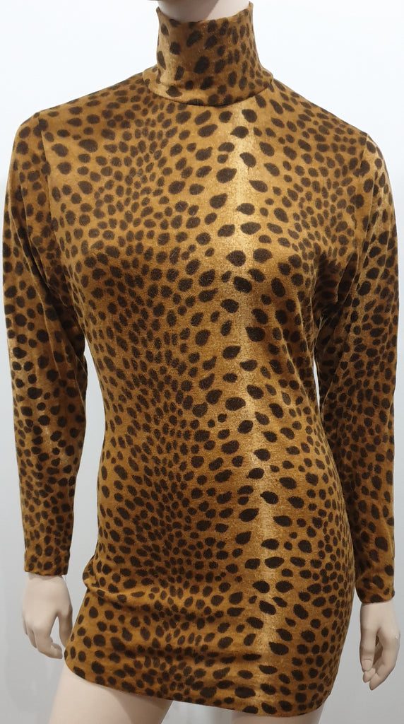 NINIVAH KHOMO Vintage Rust Brown Animal Print High Neck Jumper Sweater Top M