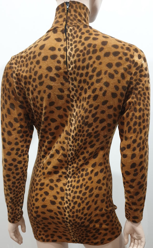 NINIVAH KHOMO Vintage Rust Brown Animal Print High Neck Jumper Sweater Top M