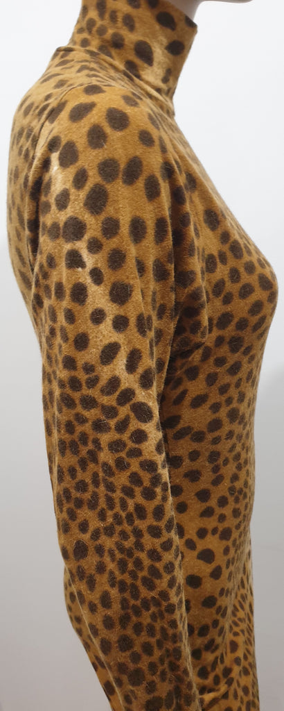 NINIVAH KHOMO Vintage Rust Brown Animal Print High Neck Jumper Sweater Top M
