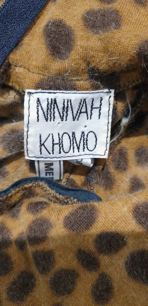 NINIVAH KHOMO Vintage Rust Brown Animal Print High Neck Jumper Sweater Top M