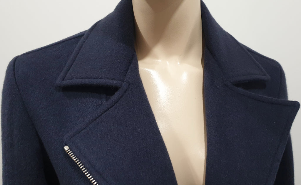 RICHARD NICOLL Navy Blue Wool Blend Collared Silver Zipper Blazer Jacket UK8