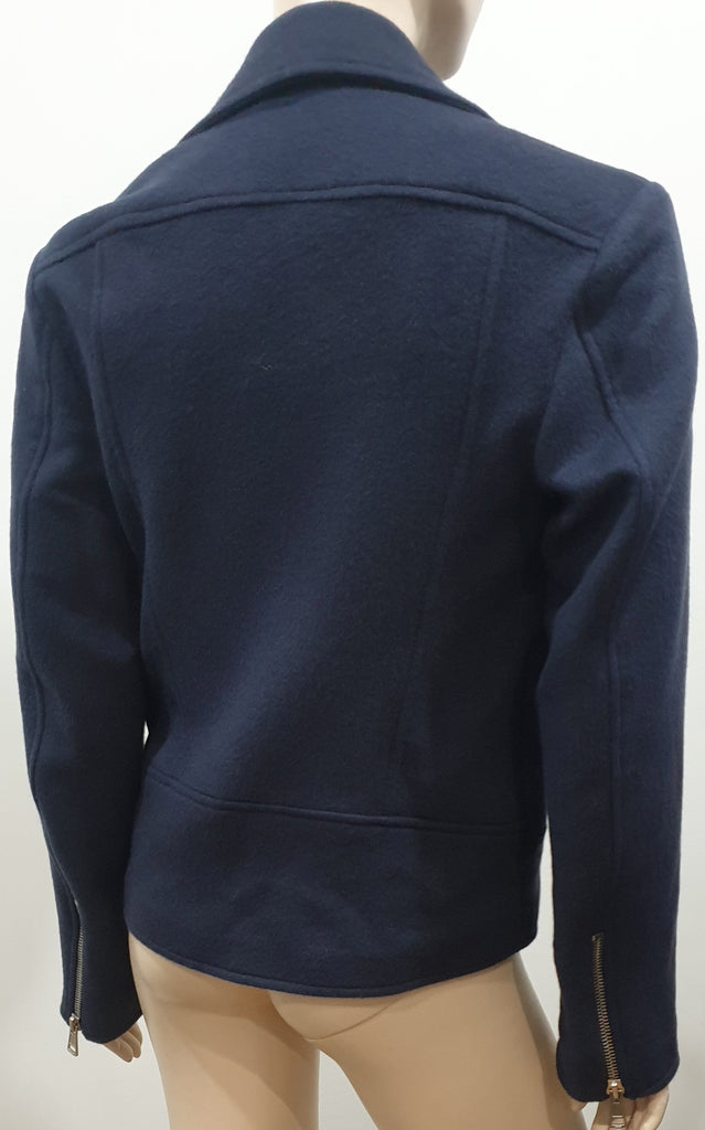 RICHARD NICOLL Navy Blue Wool Blend Collared Silver Zipper Blazer Jacket UK8