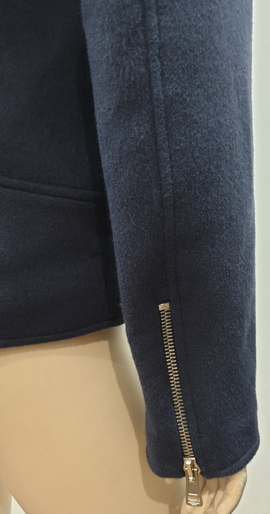 RICHARD NICOLL Navy Blue Wool Blend Collared Silver Zipper Blazer Jacket UK8
