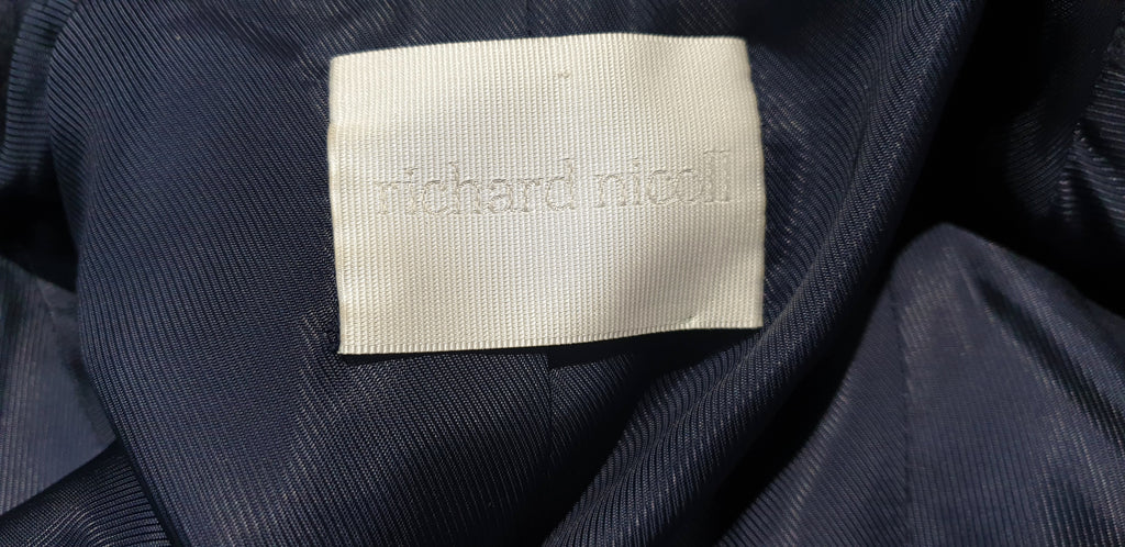 RICHARD NICOLL Navy Blue Wool Blend Collared Silver Zipper Blazer Jacket UK8