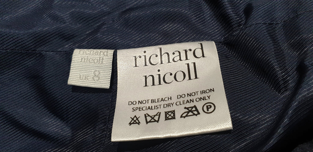 RICHARD NICOLL Navy Blue Wool Blend Collared Silver Zipper Blazer Jacket UK8