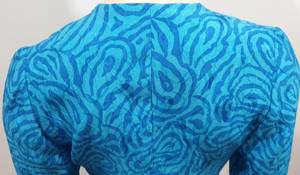 RICKIE FREEMAN FOR TERI JON Blue & Multi Colour Silk Jacket & Skirt Suit 6 UK10