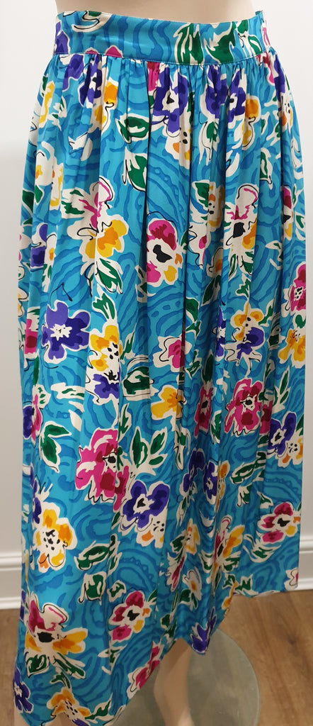 RICKIE FREEMAN FOR TERI JON Blue & Multi Colour Silk Jacket & Skirt Suit 6 UK10