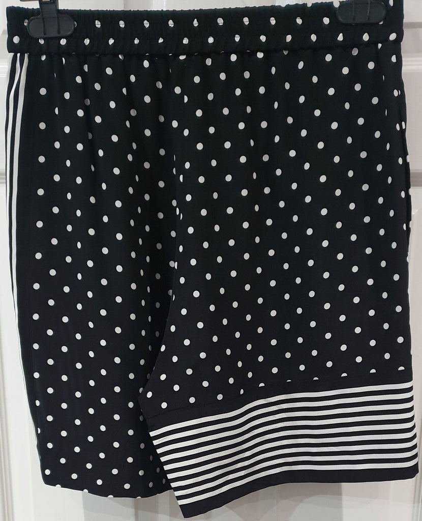 STELLA MCCARTNEY Black & White Silk Polka Dot Stripe Elasticated Shorts F42 UK12
