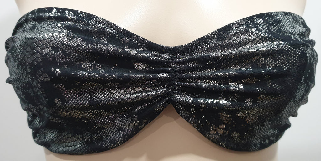 AGENT PROVOCATEUR Black Silver Snakeskin Bandeau Bikini Top & Tie Briefs 36C / 3