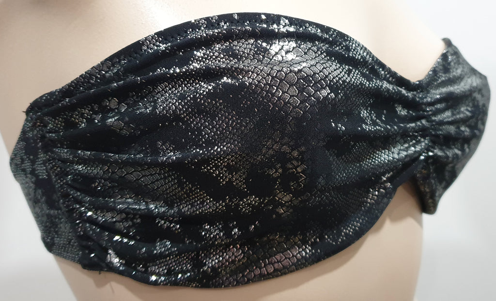 AGENT PROVOCATEUR Black Silver Snakeskin Bandeau Bikini Top & Tie Briefs 36C / 3