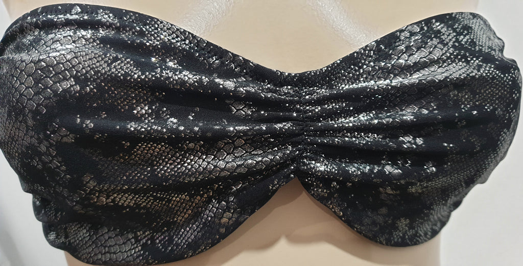 AGENT PROVOCATEUR Black Silver Snakeskin Bandeau Bikini Top & Tie Briefs 36C / 3
