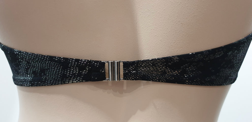 AGENT PROVOCATEUR Black Silver Snakeskin Bandeau Bikini Top & Tie Briefs 36C / 3