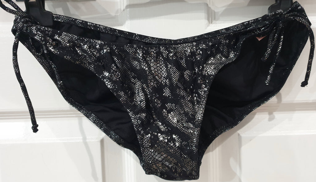 AGENT PROVOCATEUR Black Silver Snakeskin Bandeau Bikini Top & Tie Briefs 36C / 3
