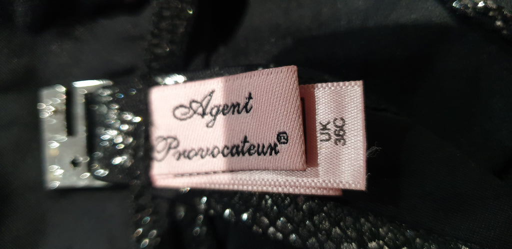AGENT PROVOCATEUR Black Silver Snakeskin Bandeau Bikini Top & Tie Briefs 36C / 3