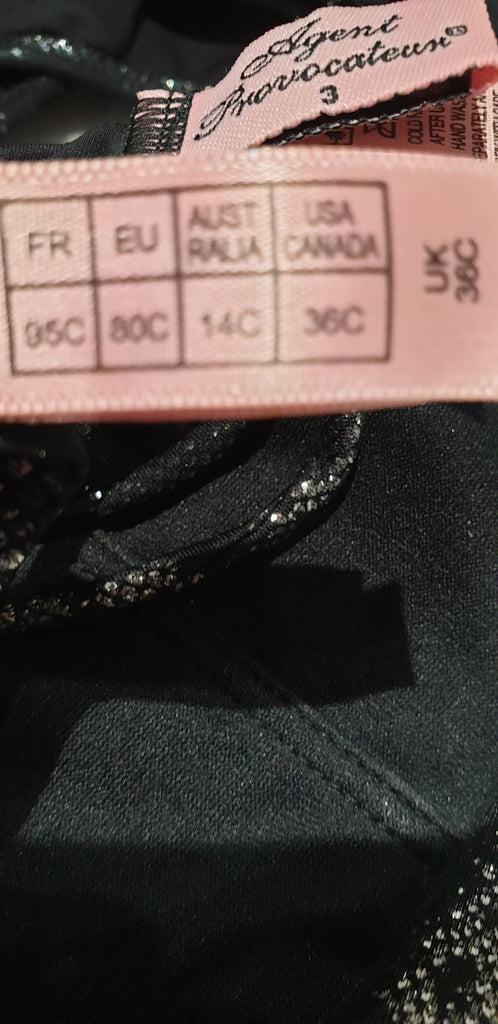 AGENT PROVOCATEUR Black Silver Snakeskin Bandeau Bikini Top & Tie Briefs 36C / 3