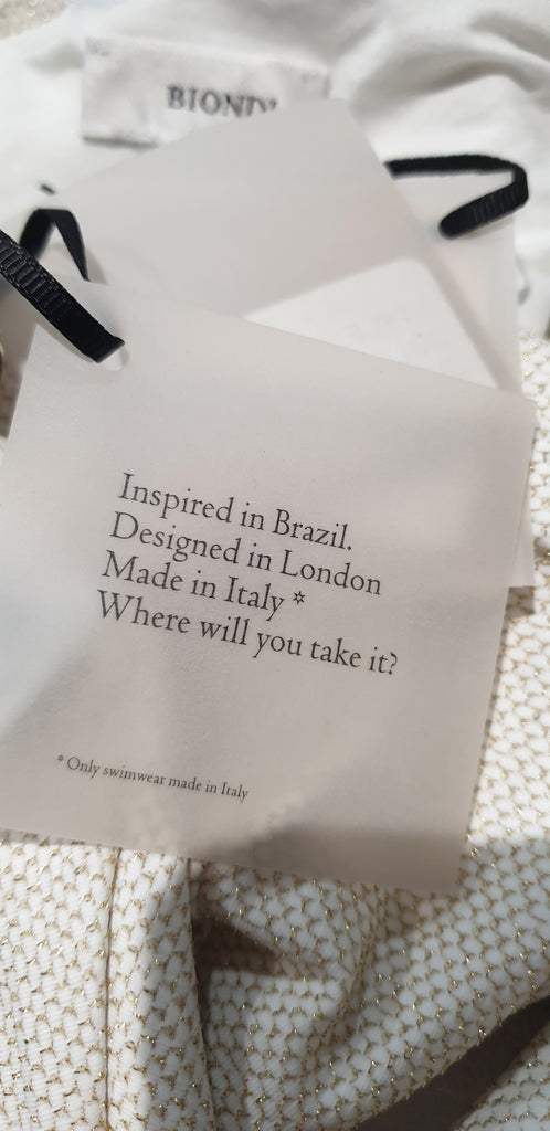 BONDI Cream & Gold Metallic Stitch Halter Neck Underwire Tie Top & Briefs M BNWT