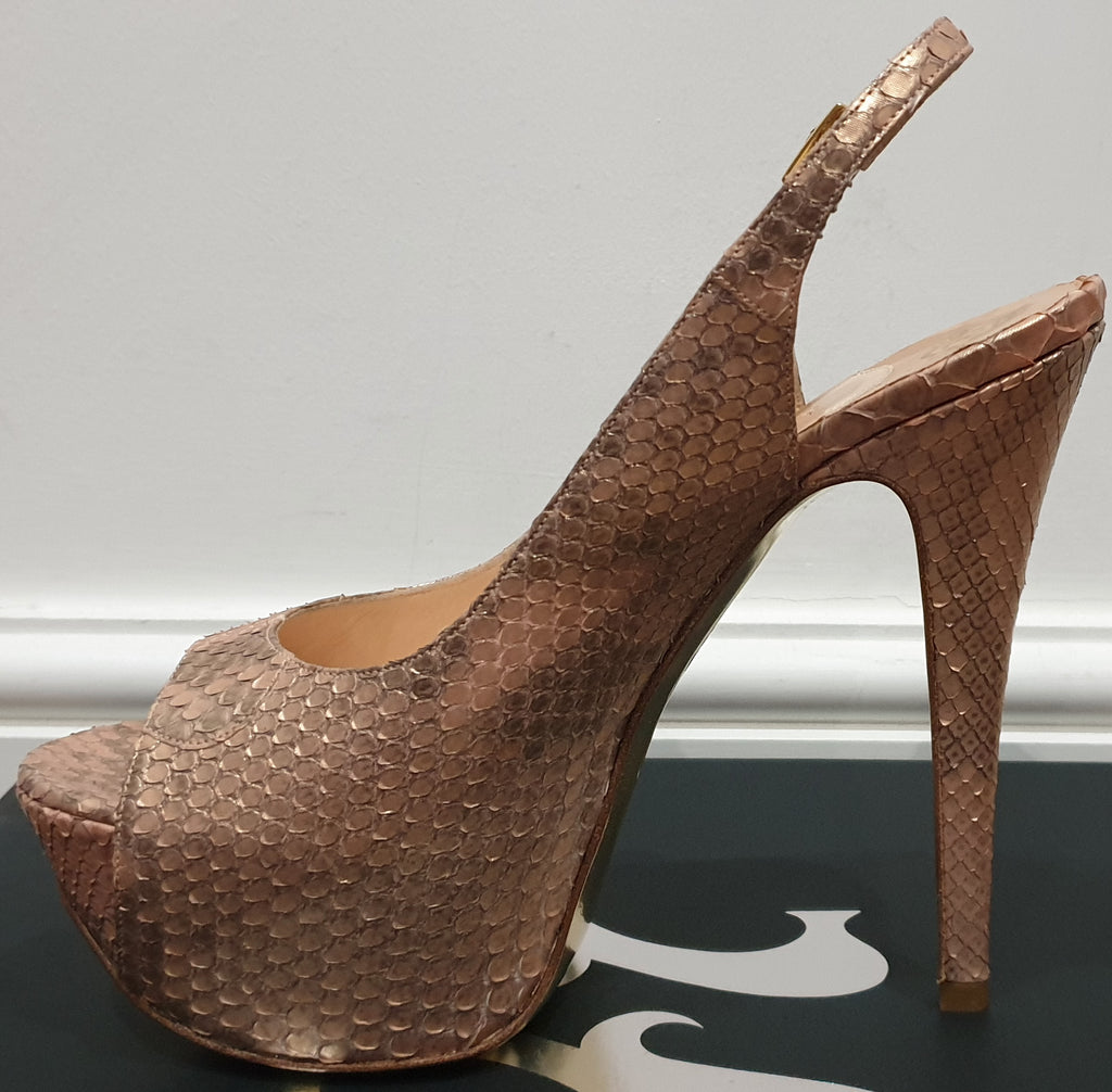 GINA Pink Python ADELE Peep Toe Platform Slingback Stiletto Sandals Shoes UK4.5