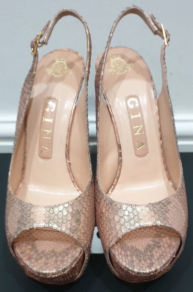 GINA Pink Python ADELE Peep Toe Platform Slingback Stiletto Sandals Shoes UK4.5